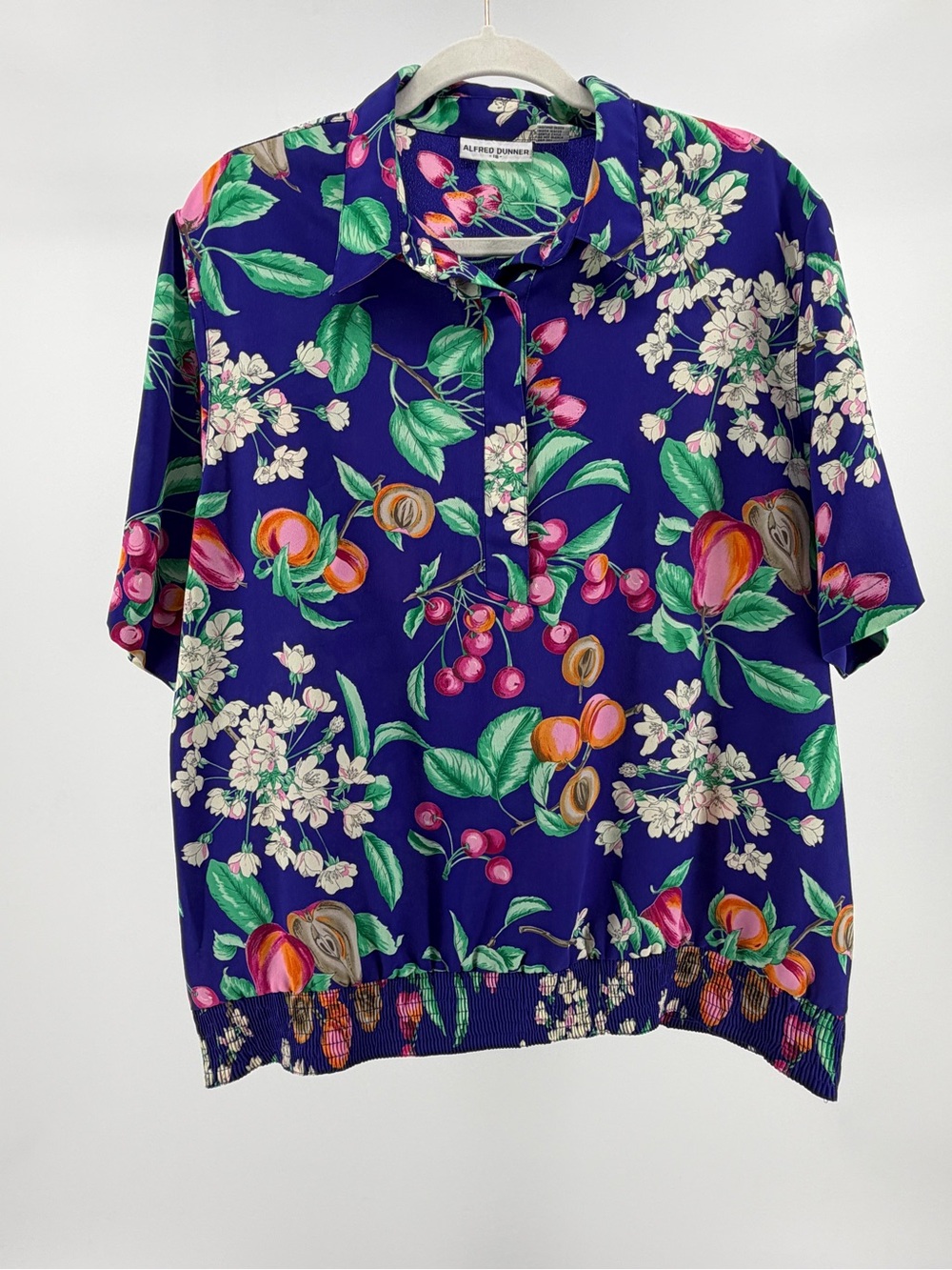 Vintage Alfred Dunner Purple Fruit Print Short Sleeve Blouse Top, Women's 18